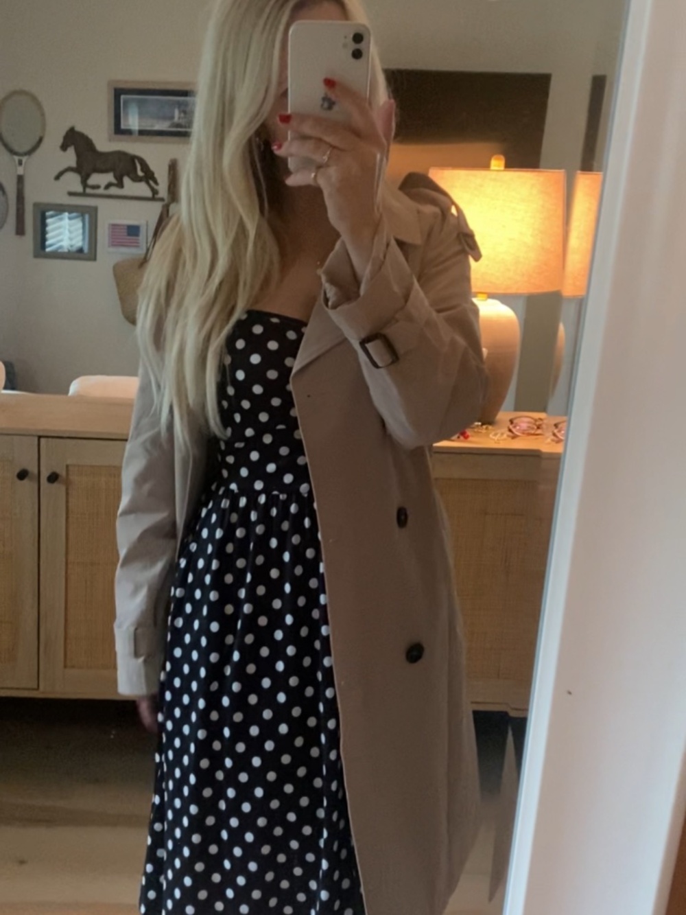 Black and White Polka Dot Midi Dress with Pockets
